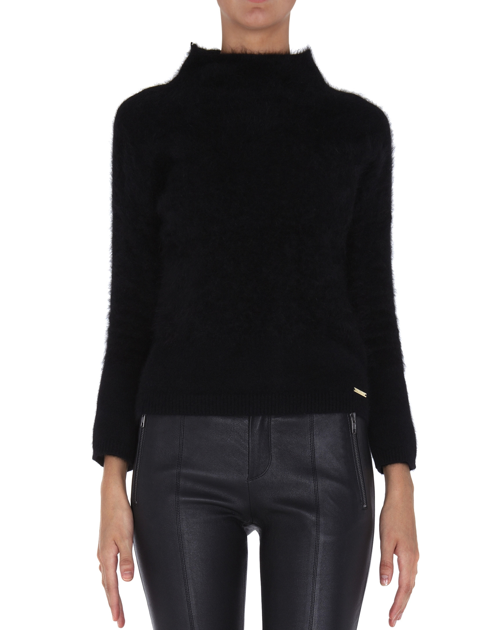 Black angora sweater with turtle neck collar