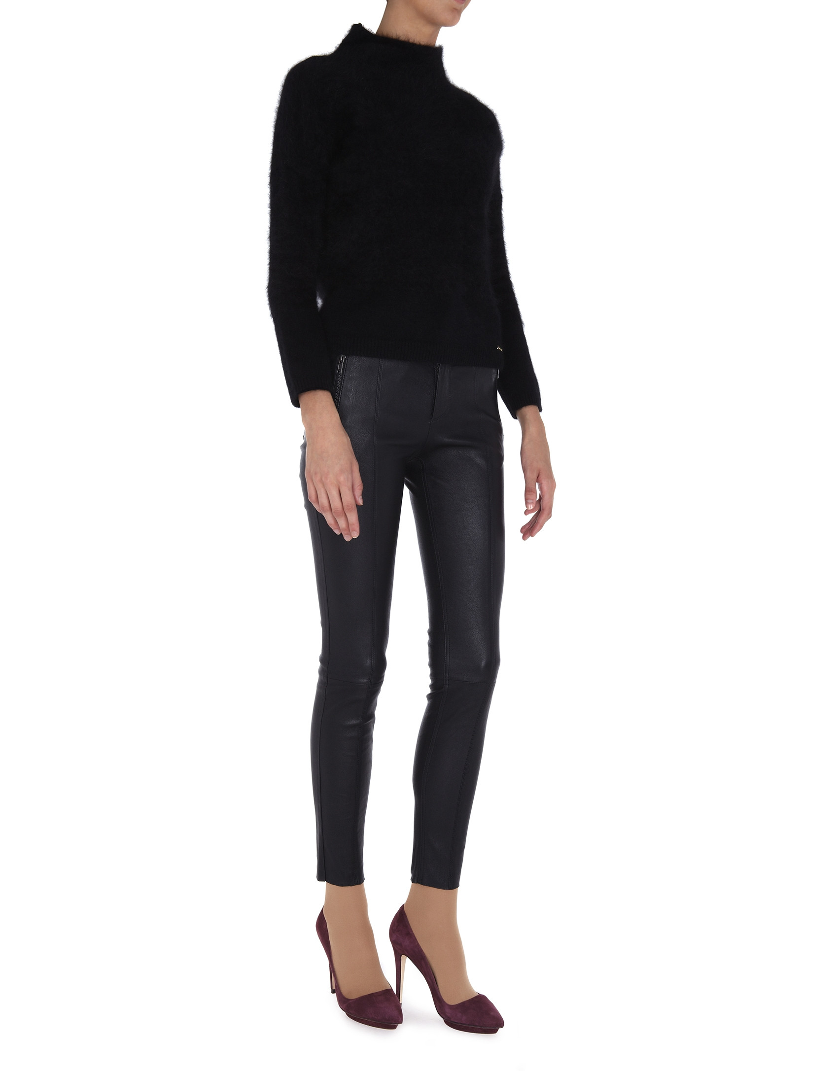 Black angora sweater with turtle neck collar