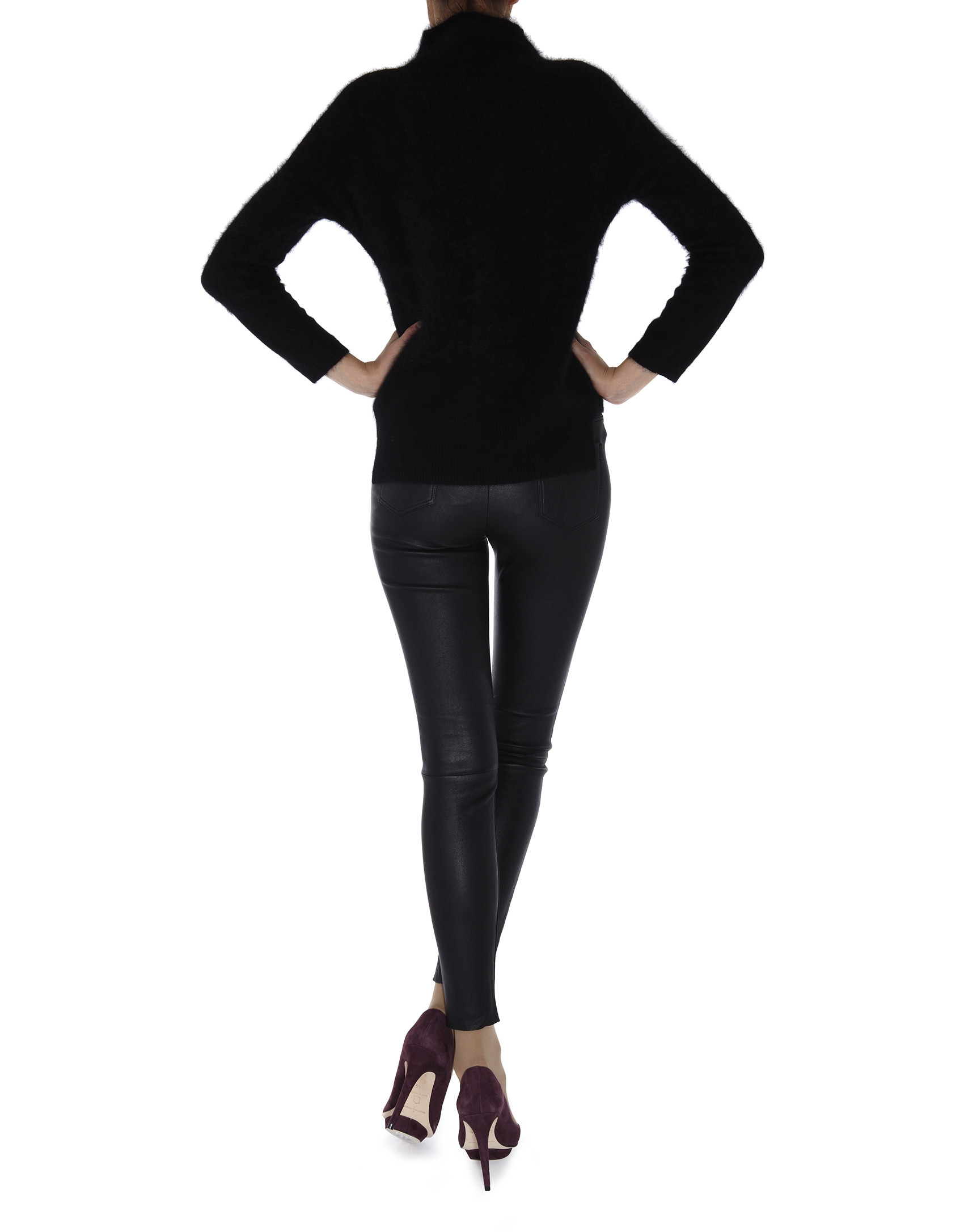 Black angora sweater with turtle neck collar