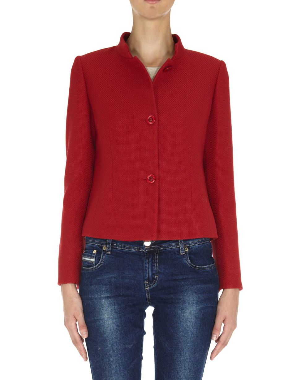 Chaqueta lana corta cuello Mao Jacquard rojo