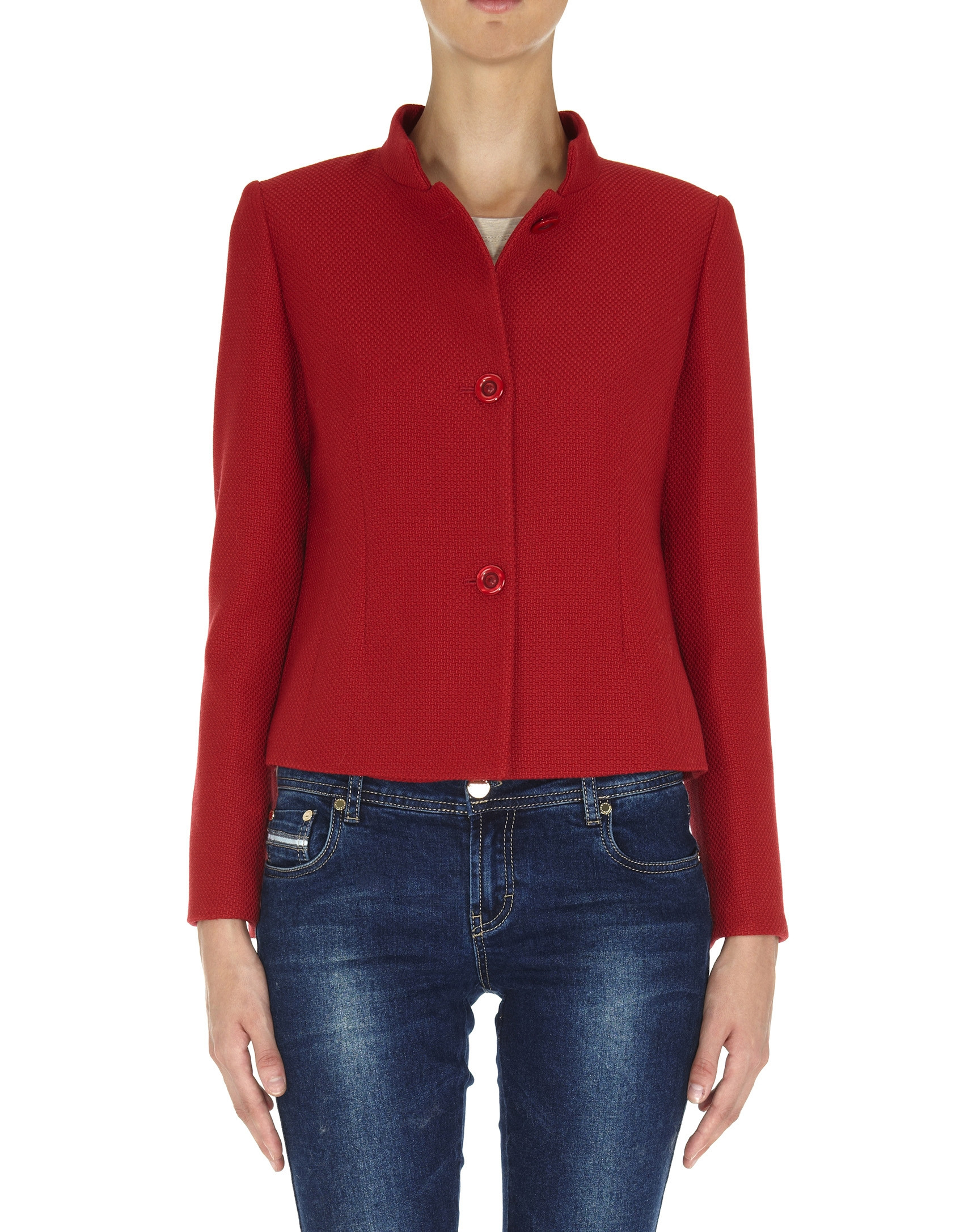 Chaqueta lana corta cuello Mao Jacquard rojo