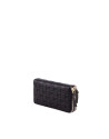 Double zippered black leather wallet.