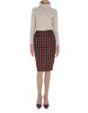 Red, black and beige heavy wool straight skirt 