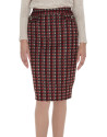 Red, black and beige heavy wool straight skirt 