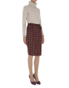Red, black and beige heavy wool straight skirt 