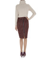Red, black and beige heavy wool straight skirt 