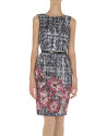 Gray straight dress with flowers at bottom 