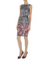 Gray straight dress with flowers at bottom 