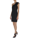 Black asymmetric dress with bow over one shoulder 