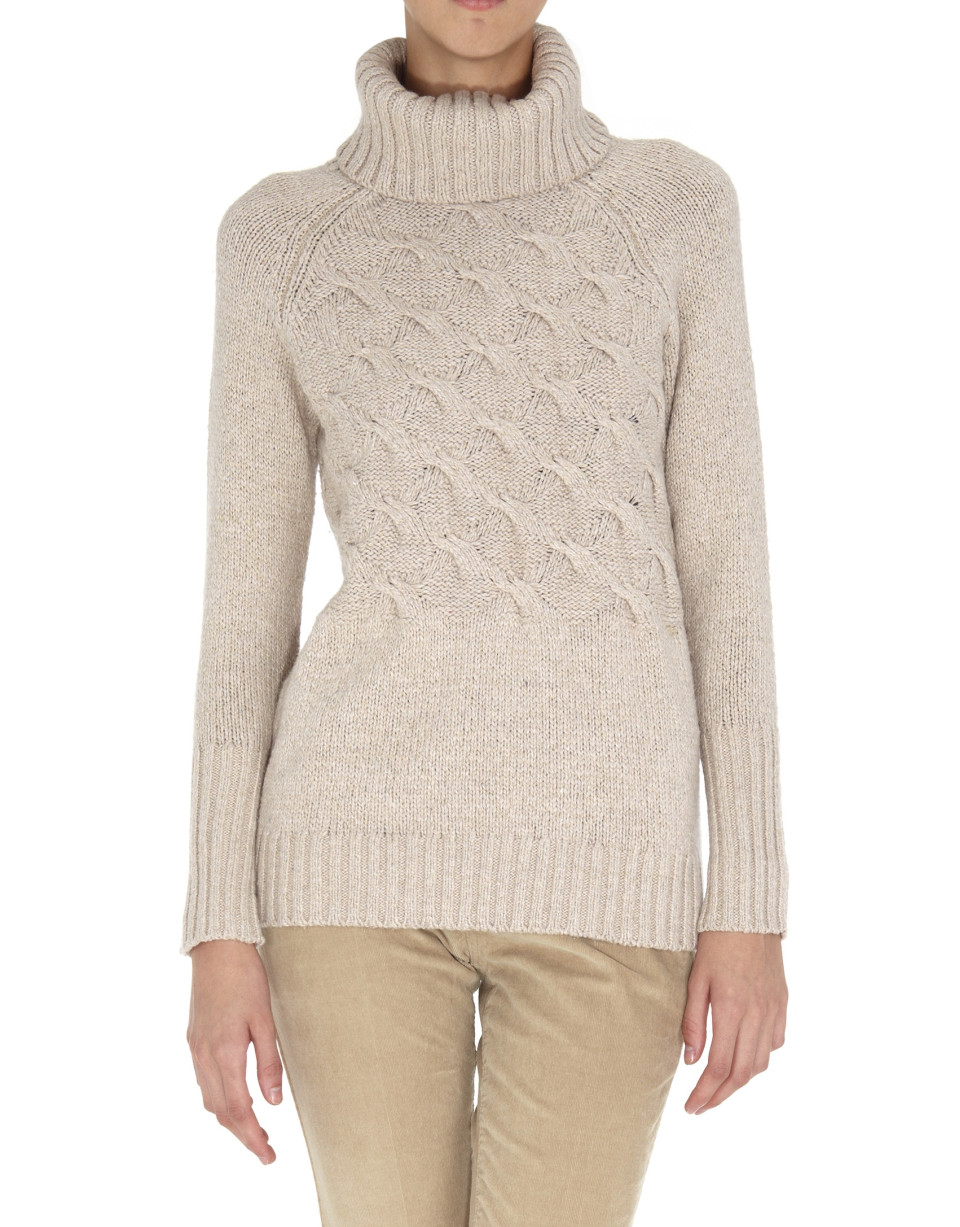 Jersey cuello cisne beige punto cruzado en pecho