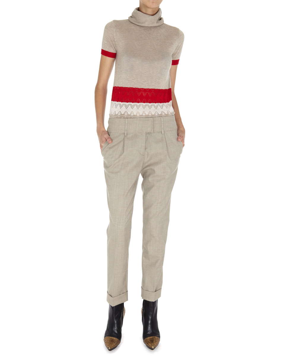 Beige wool pants with darts 