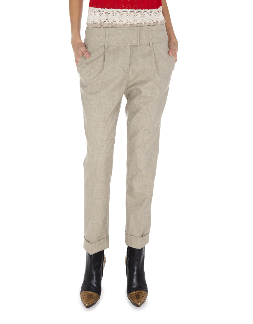 Beige wool pants with darts 