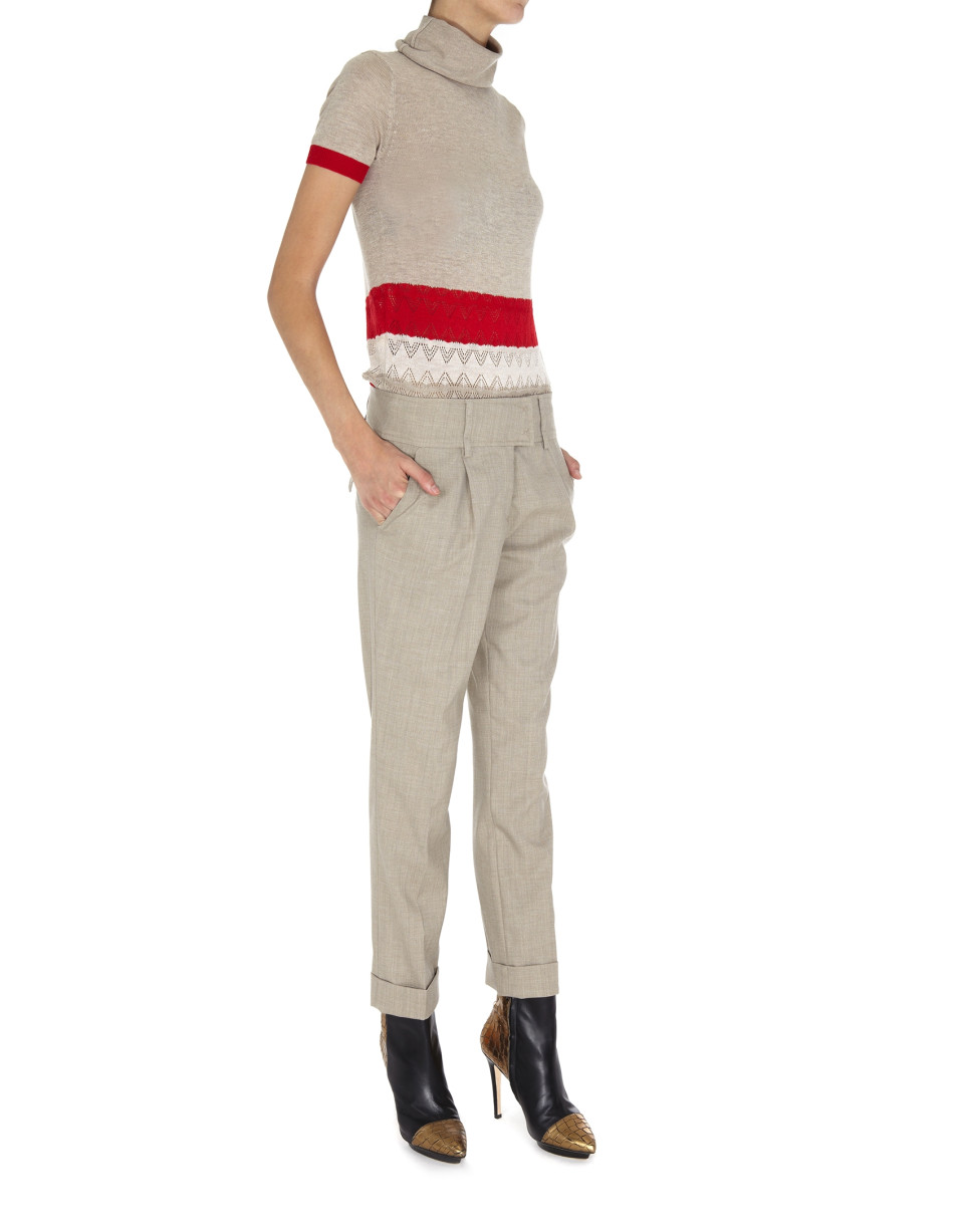 Beige wool pants with darts 