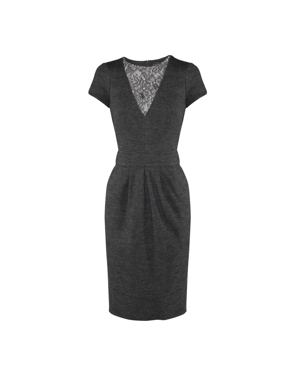 Grey dress lace neckline