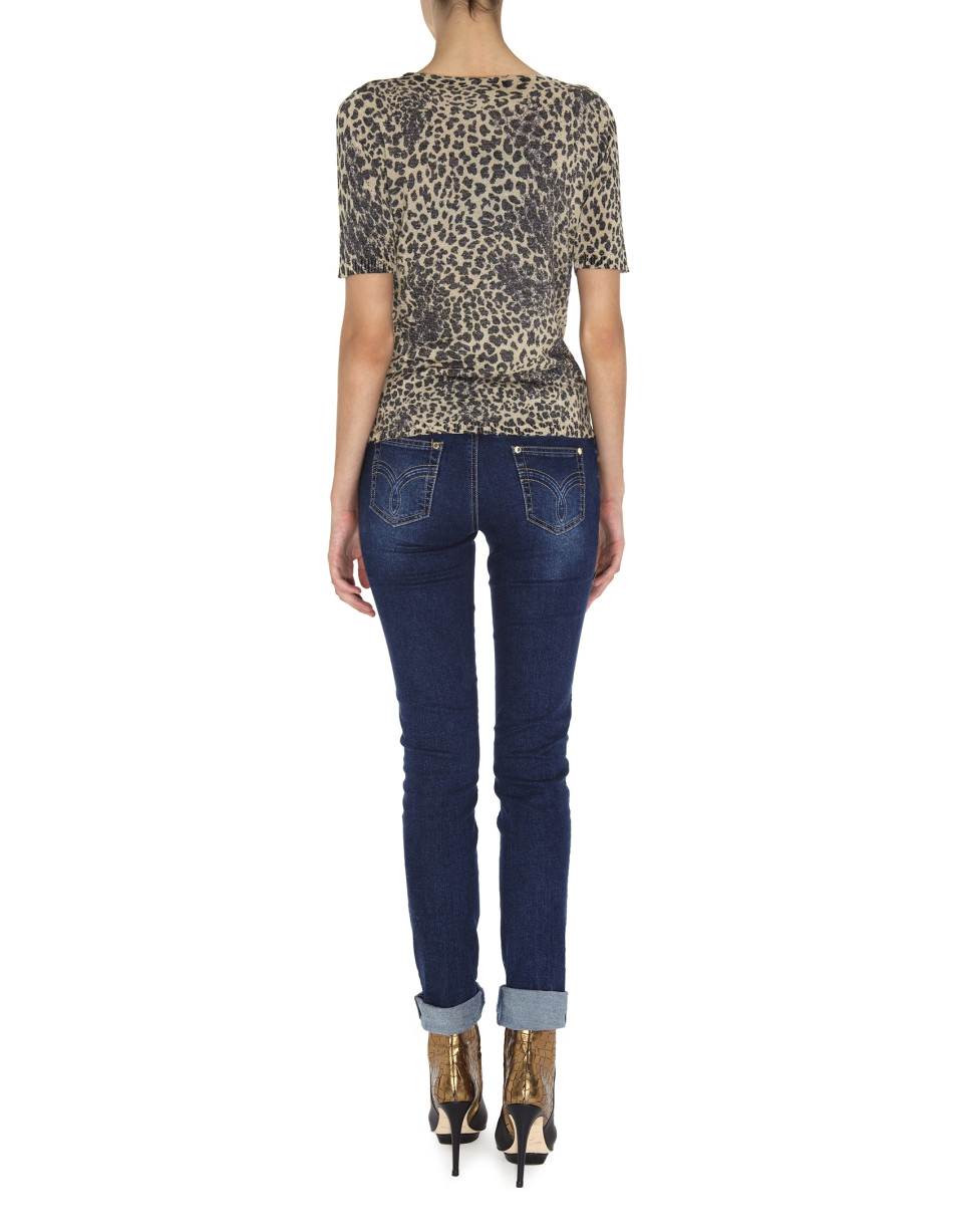 Animal print lurex short-sleeved top 