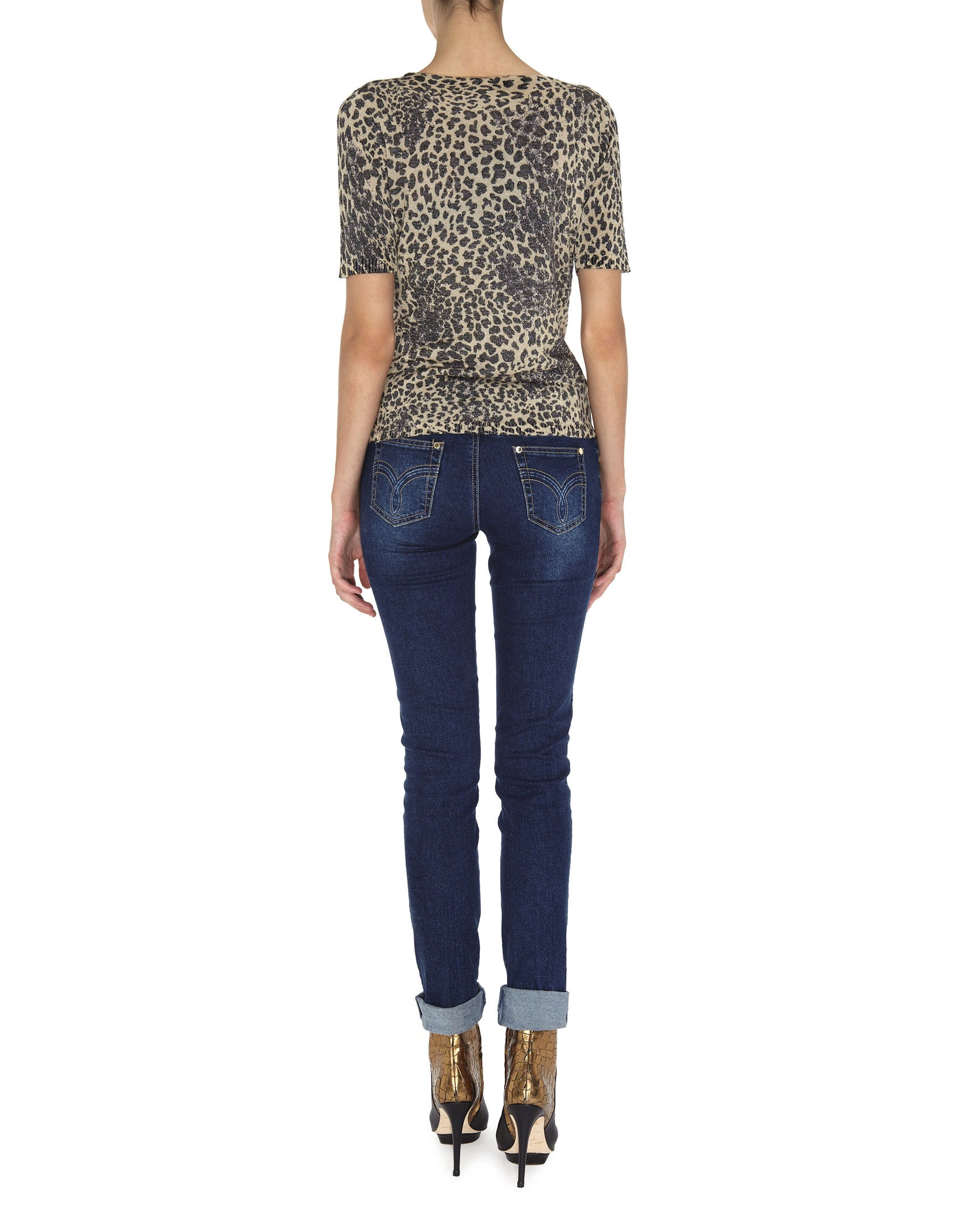 Animal print lurex short-sleeved top 