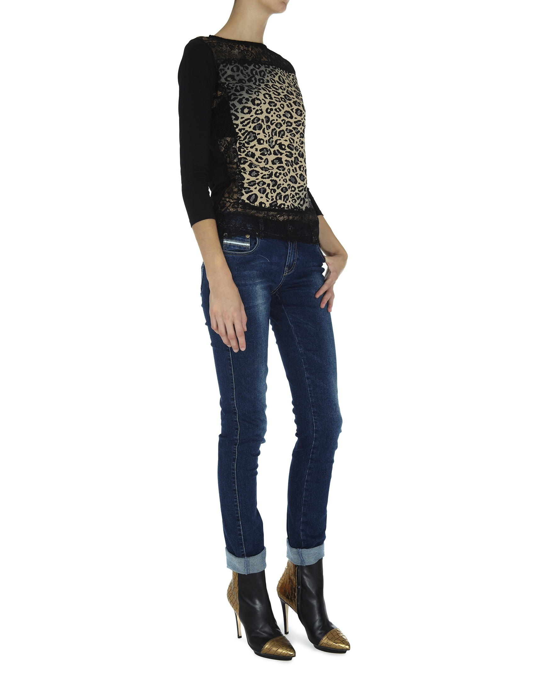 Animal print and lace top with long sleeves