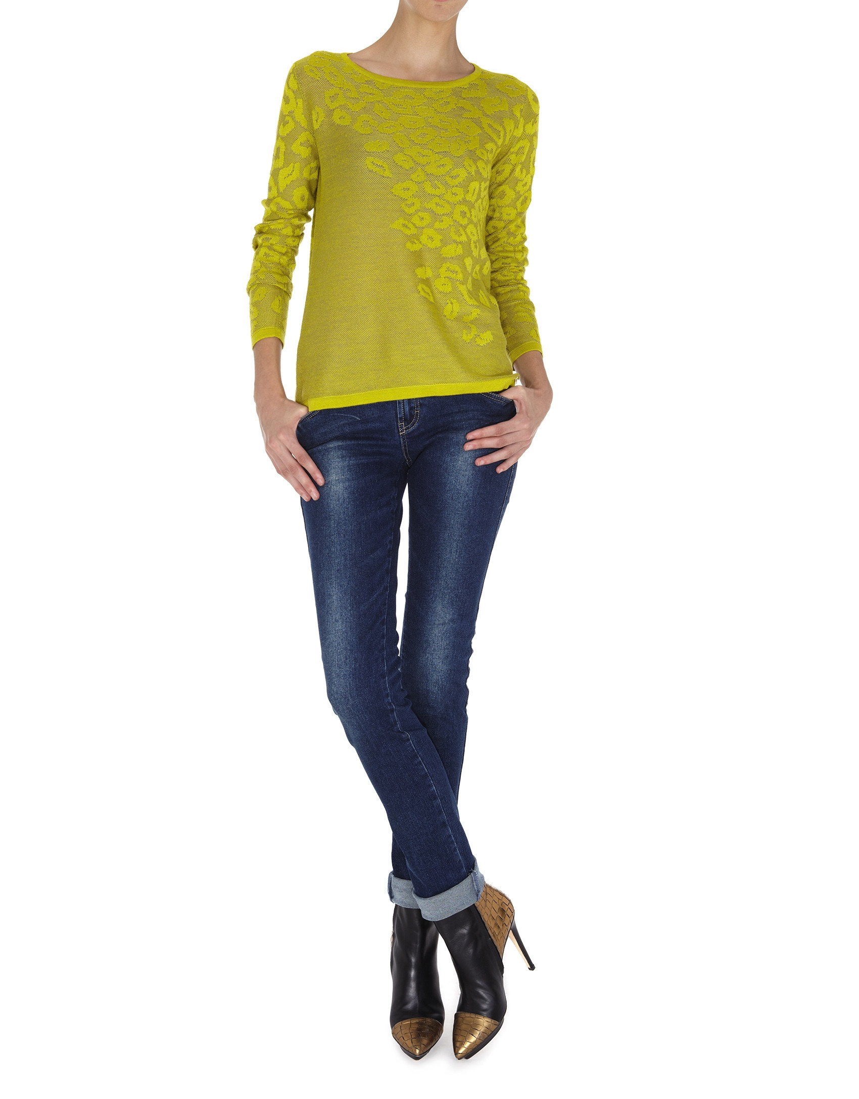 Green knit leopard print long sleeved top 