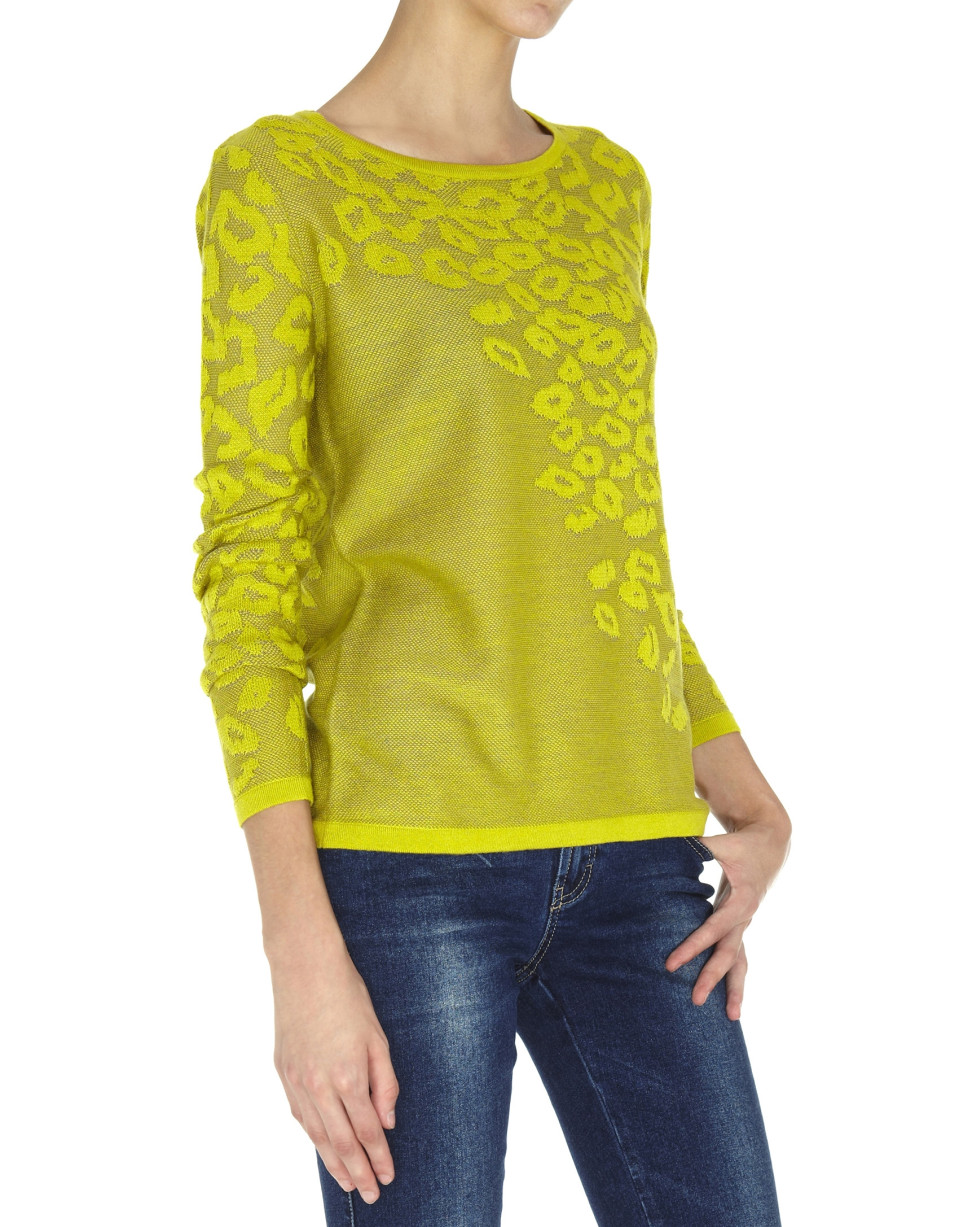 Green knit leopard print long sleeved top 