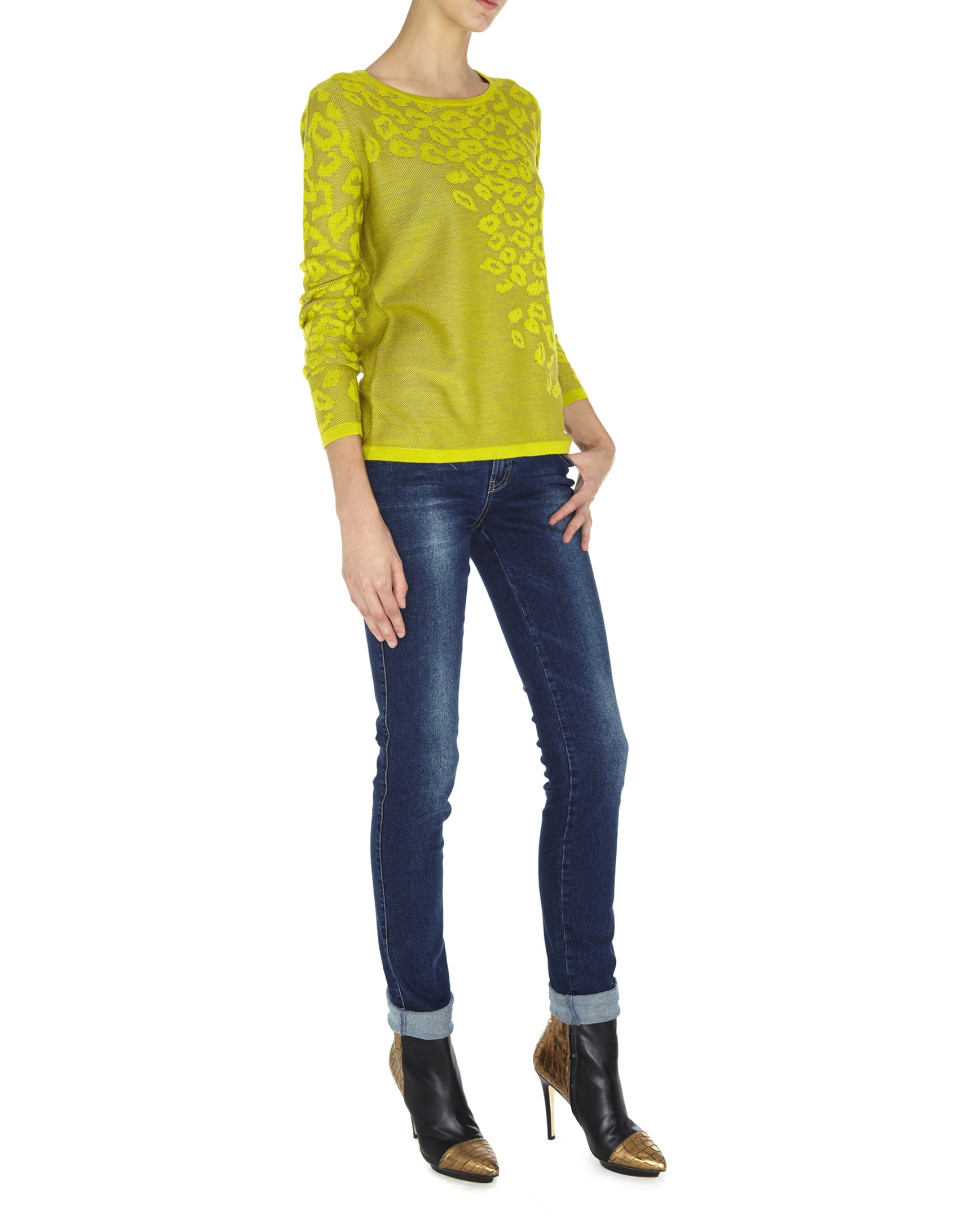 Green knit leopard print long sleeved top 