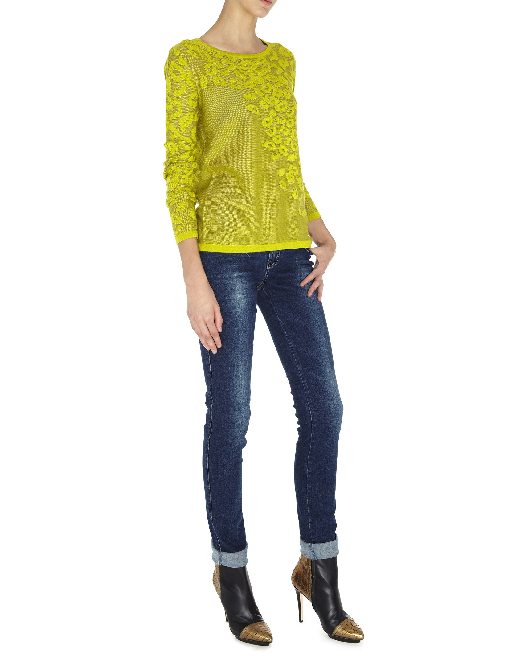 Camiseta punto verde manga larga estampado leopardo