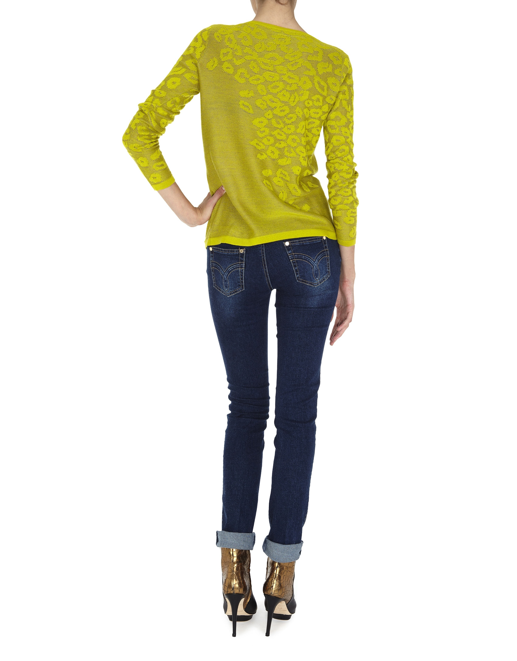 Green knit leopard print long sleeved top 