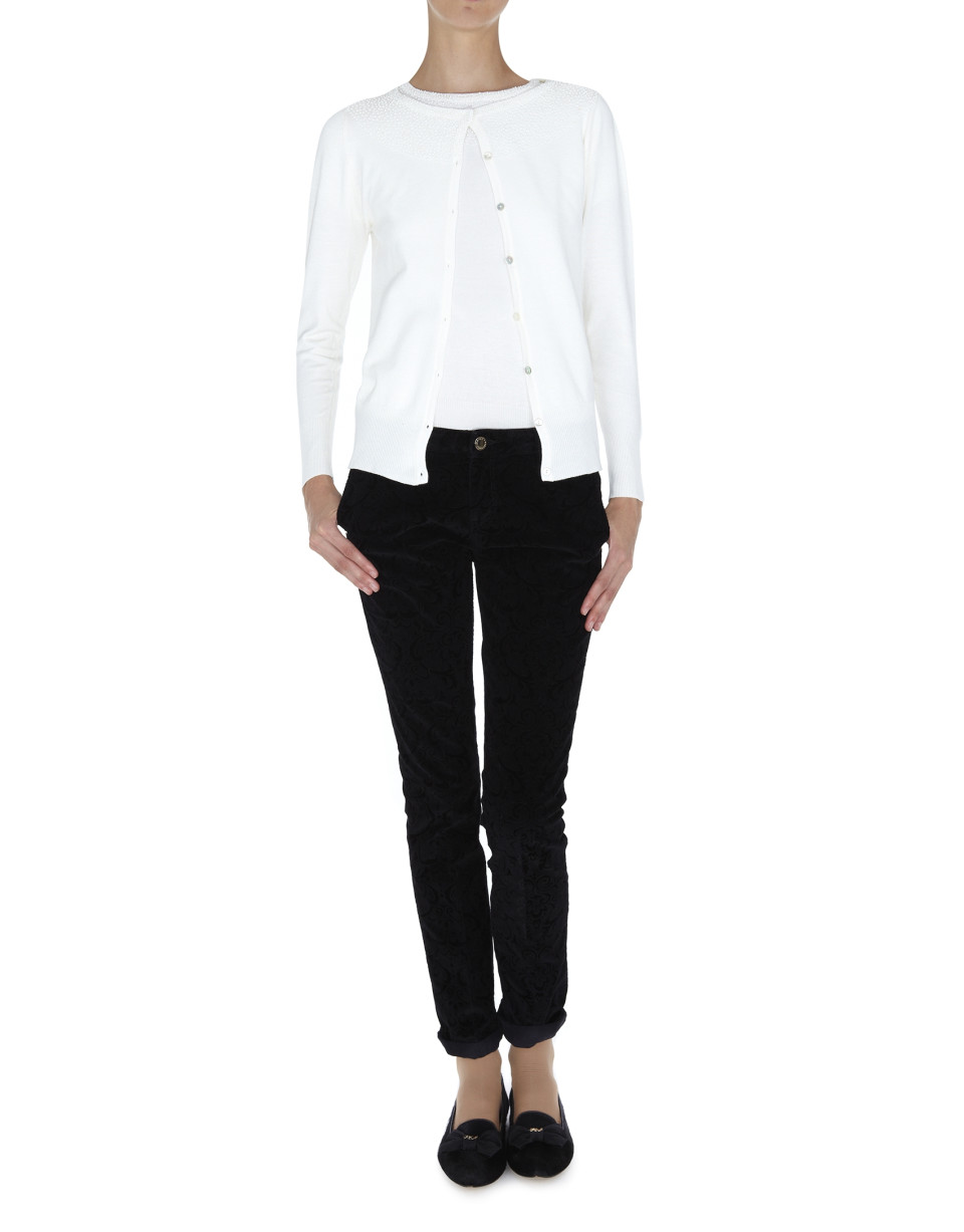 White jacket with pearls on neckline