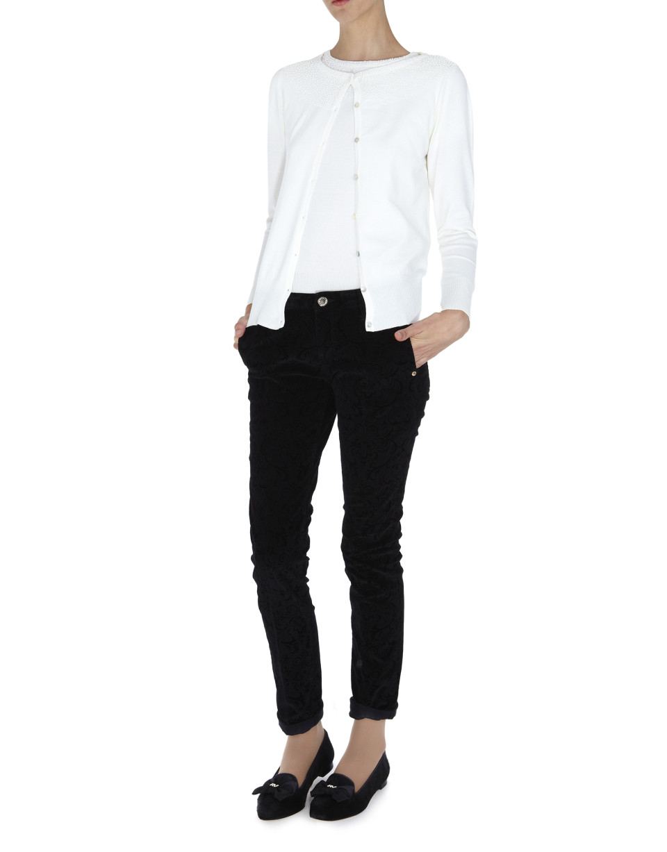 White jacket with pearls on neckline