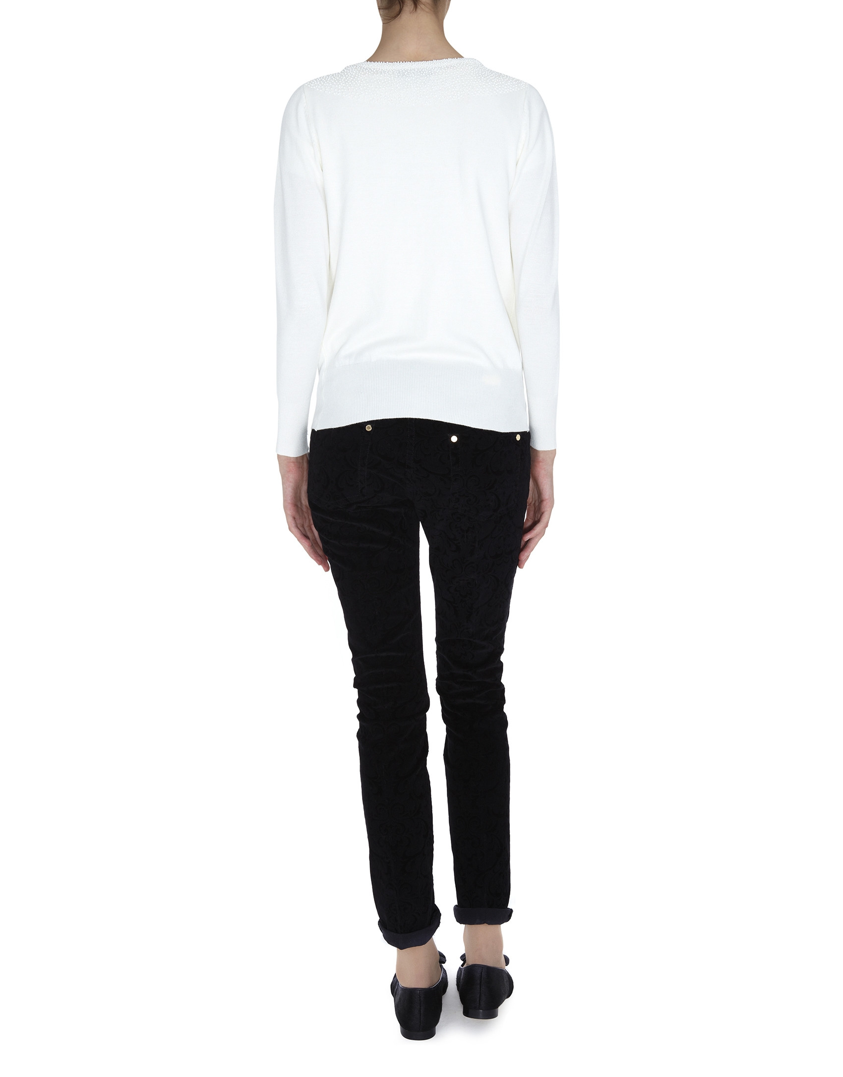 White jacket with pearls on neckline
