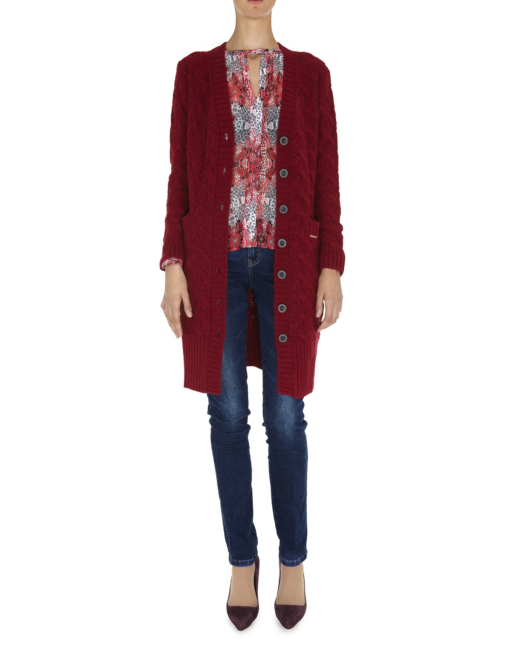 Burgundy long wool and alpaca jacket 