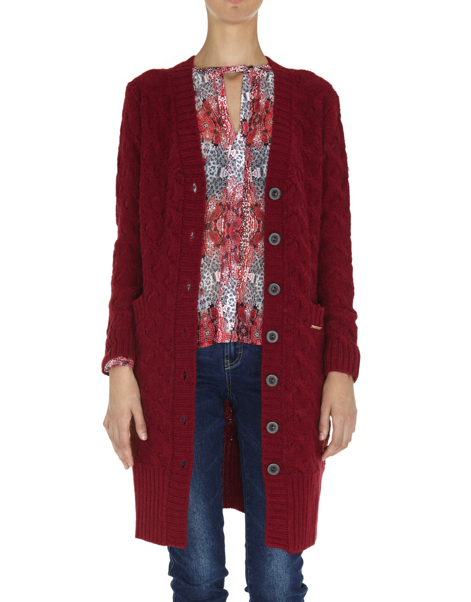 Burgundy long wool and alpaca jacket 