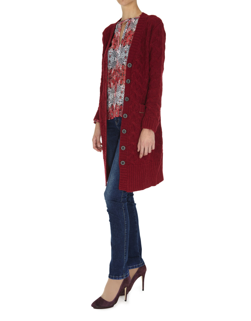 Burgundy long wool and alpaca jacket 
