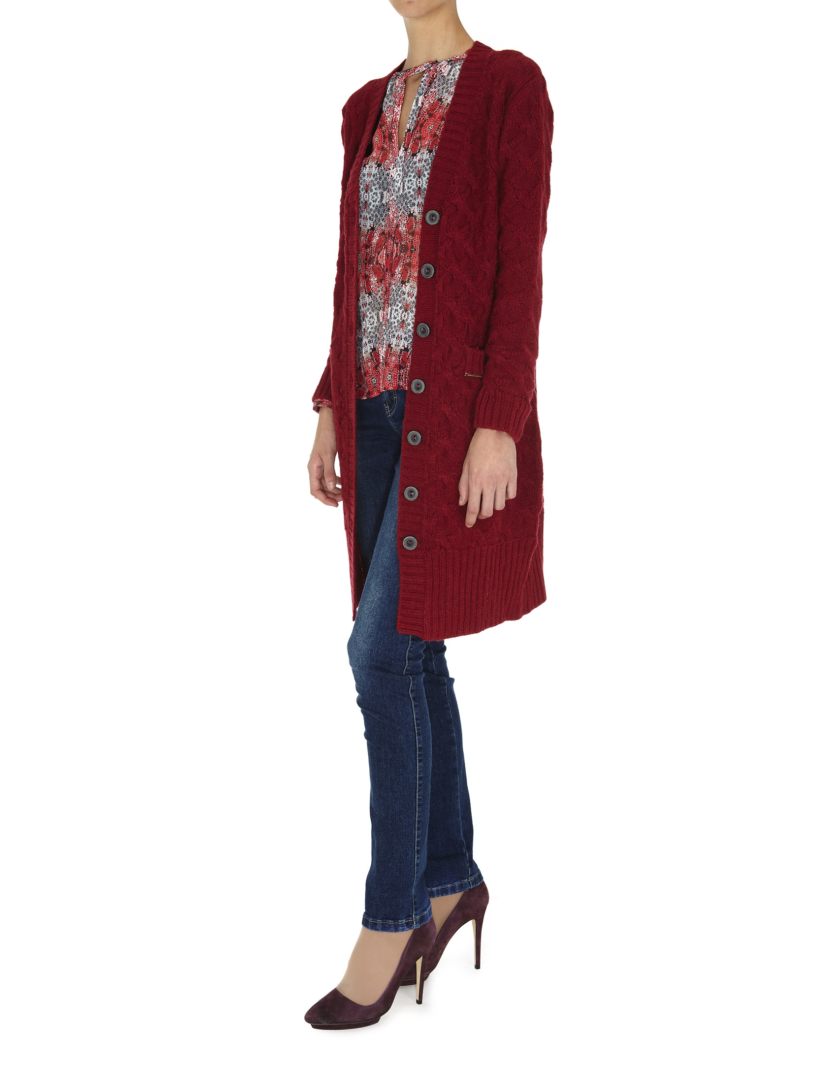 Burgundy long wool and alpaca jacket 