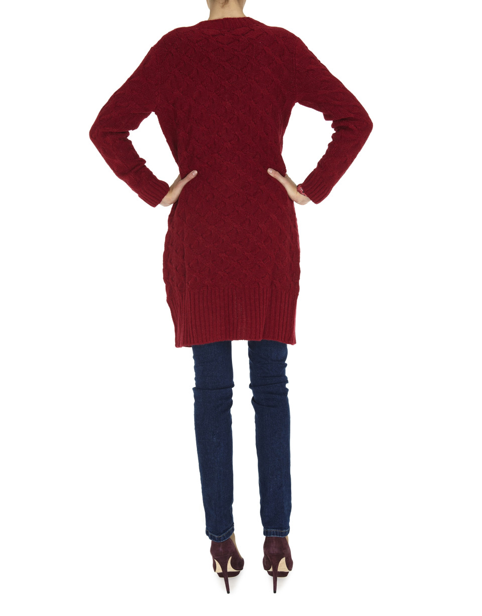 Burgundy long wool and alpaca jacket 