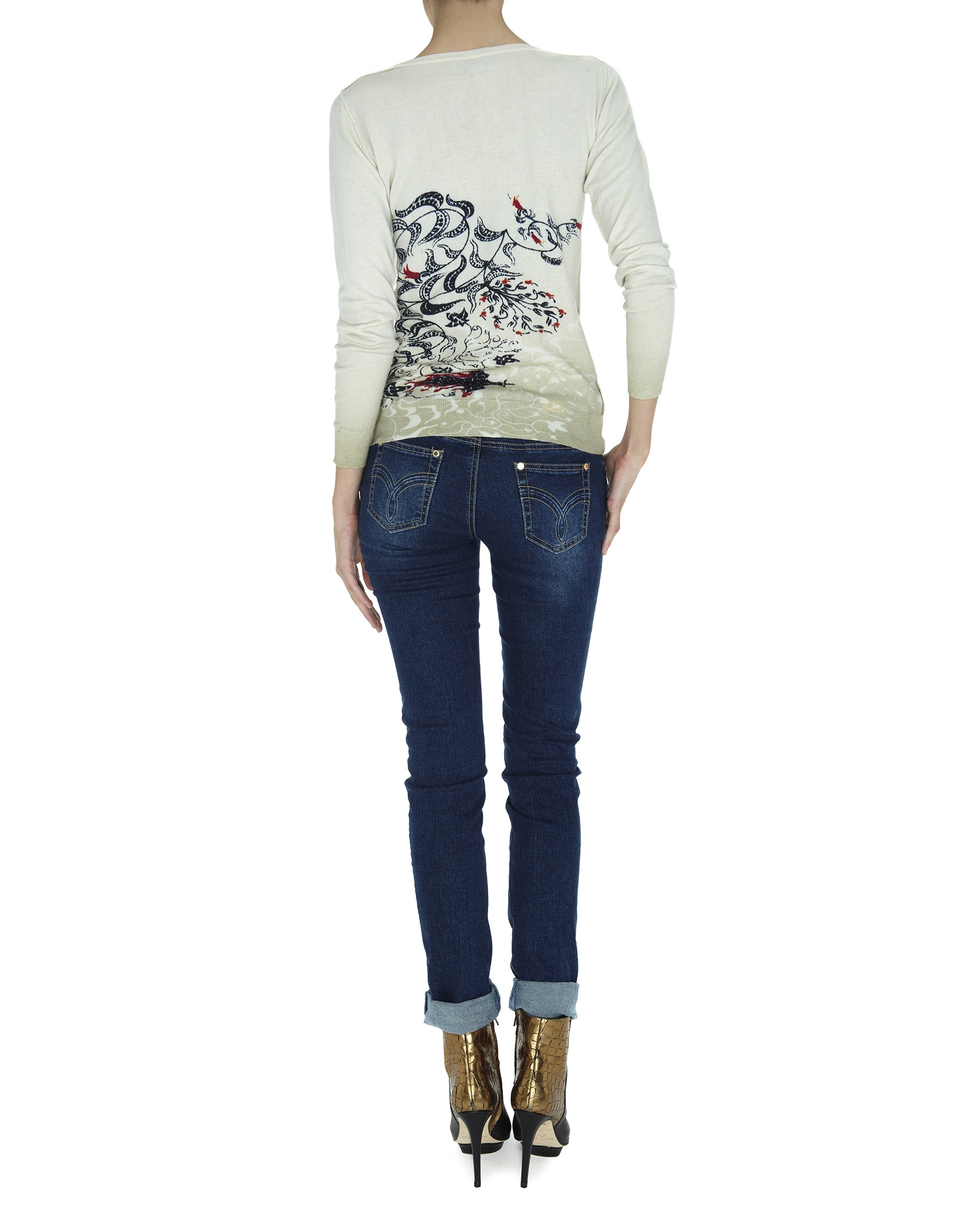 Beige cashmere sweater with dragon design