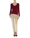 Burgundy fine knit V neck sweater