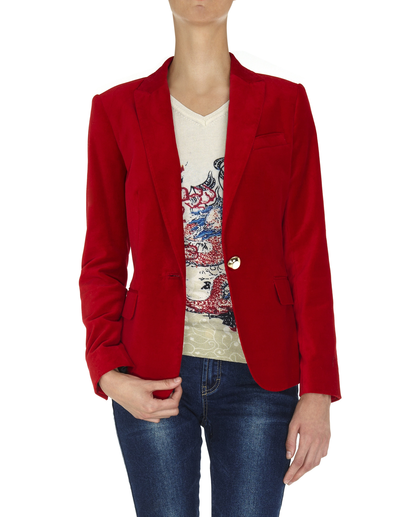 Blazer terciopelo rojo cierre 1 botón