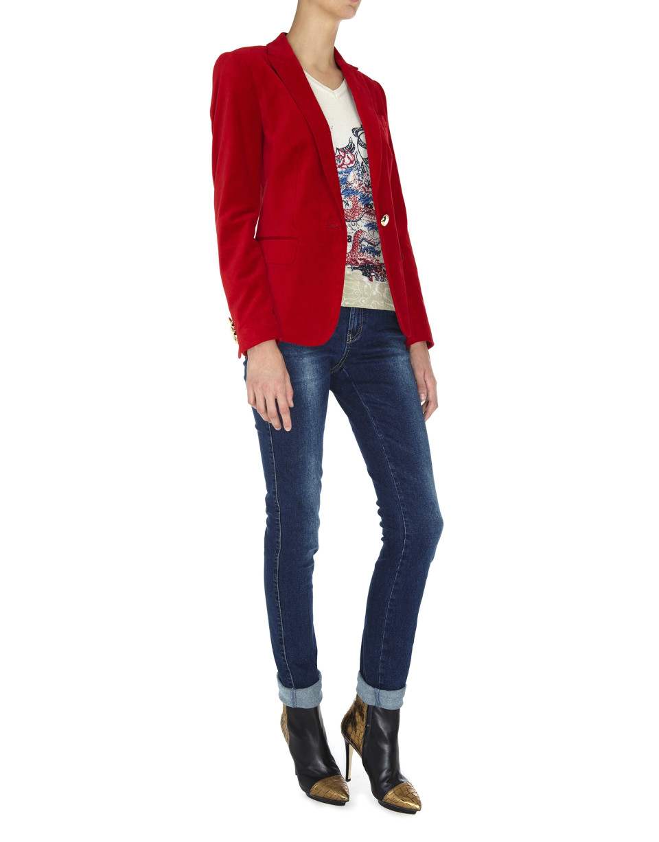 Blazer terciopelo rojo cierre 1 botón
