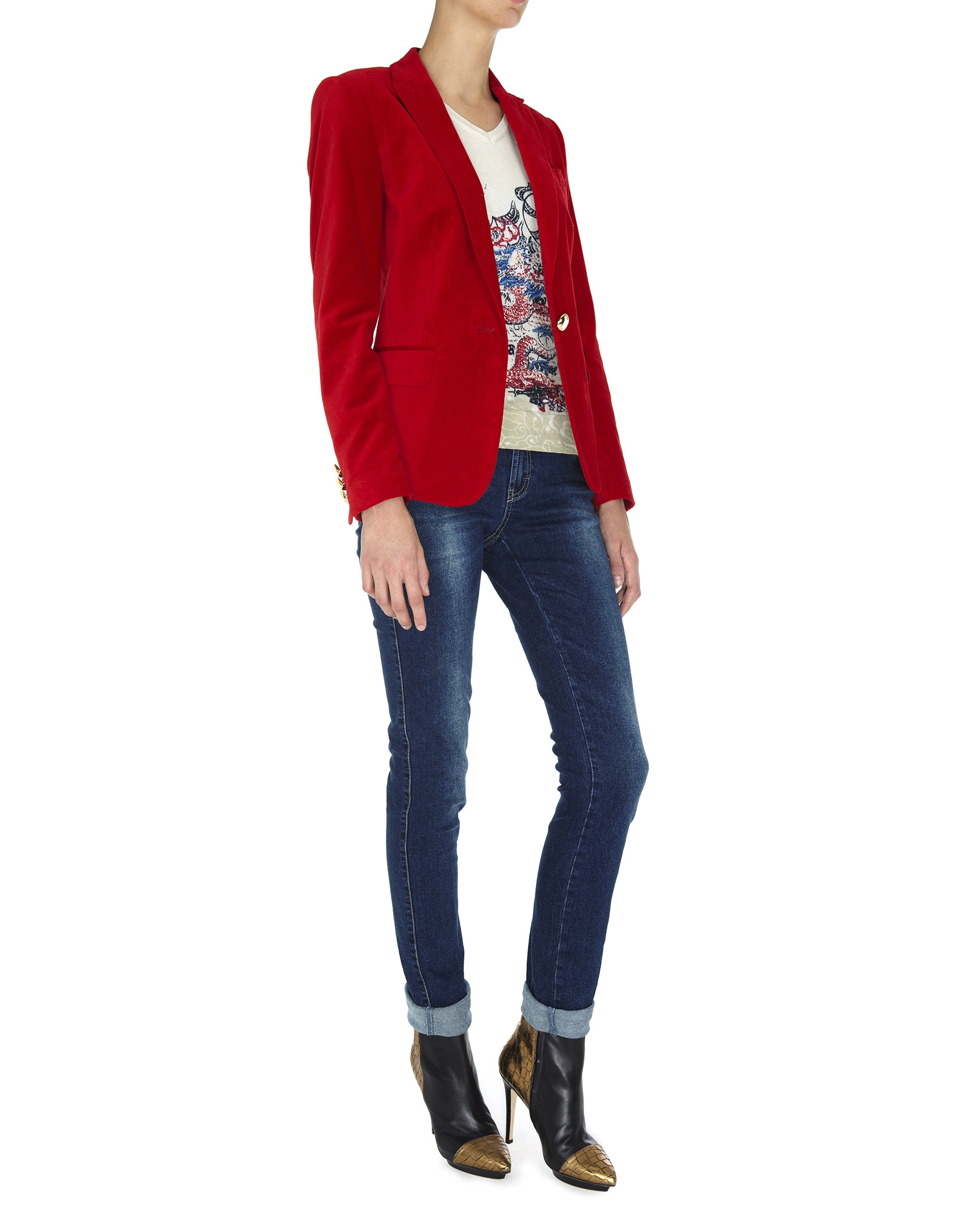 Blazer terciopelo rojo cierre 1 botón