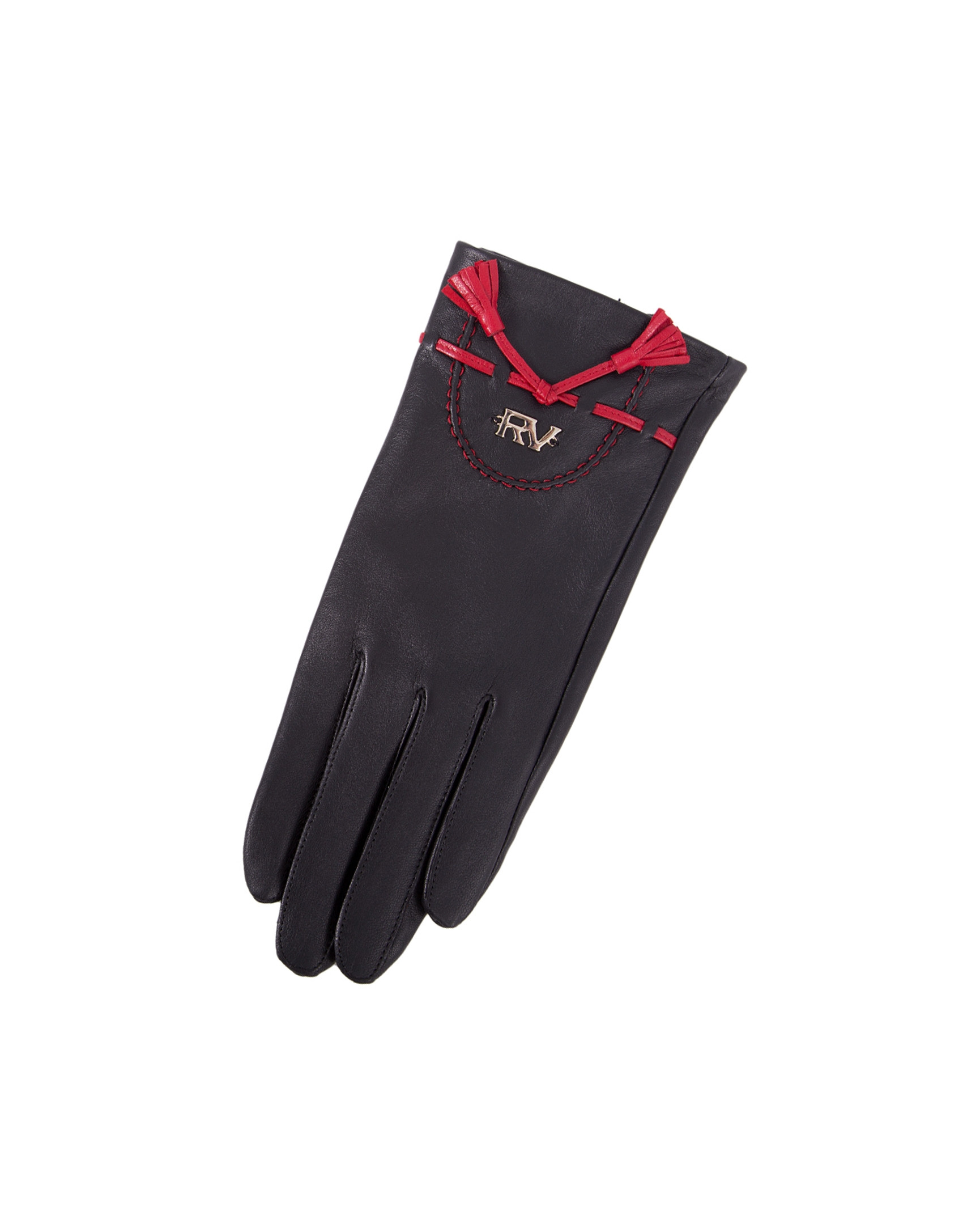Black leather gloves.