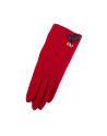 Red knit gloves.