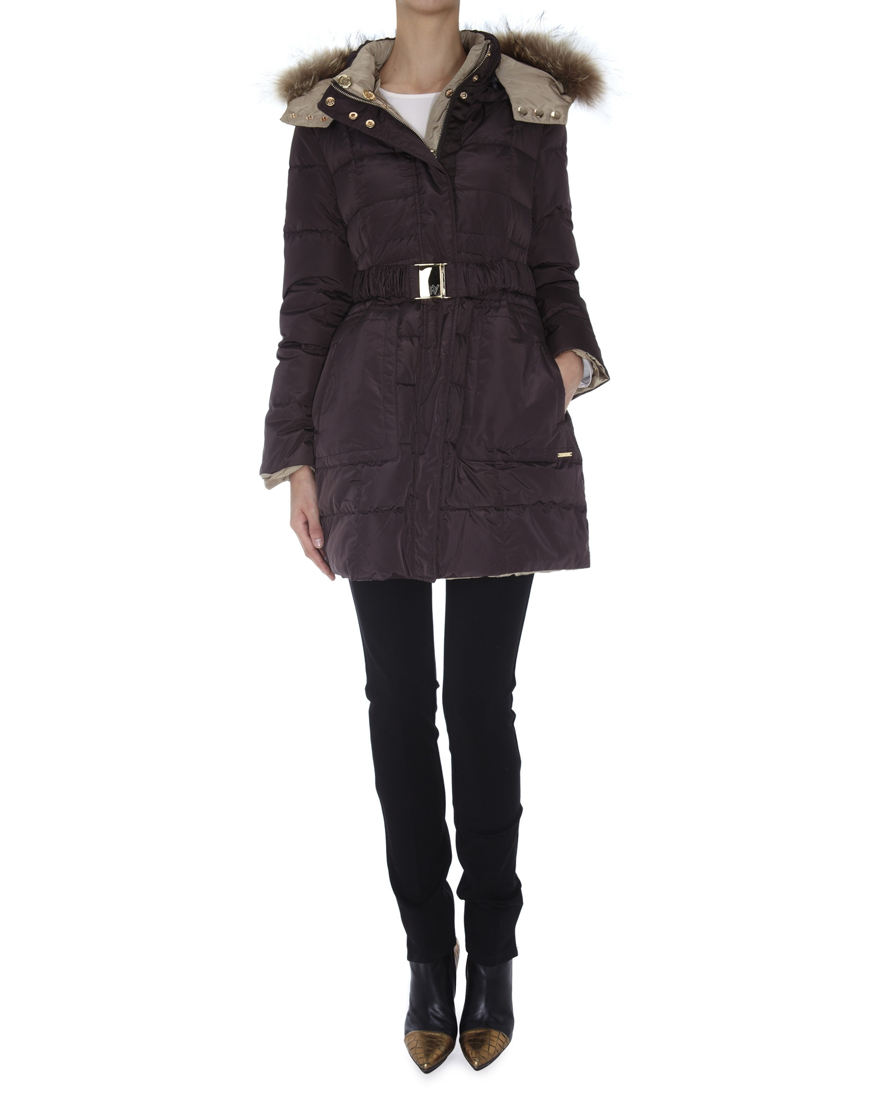 Brown / beige reversible  long ski jacket 