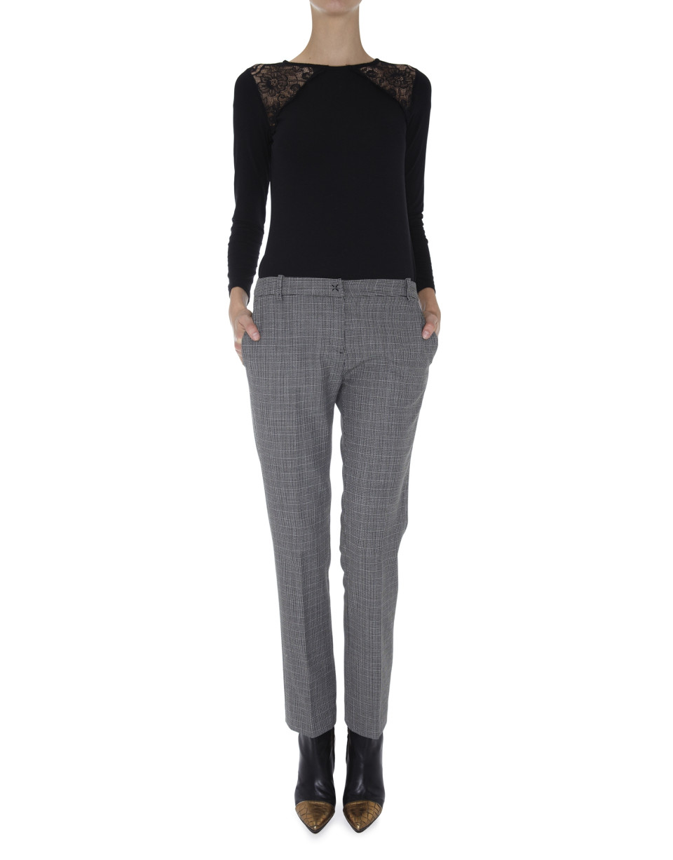 Gray tweed straight pants with French pocket