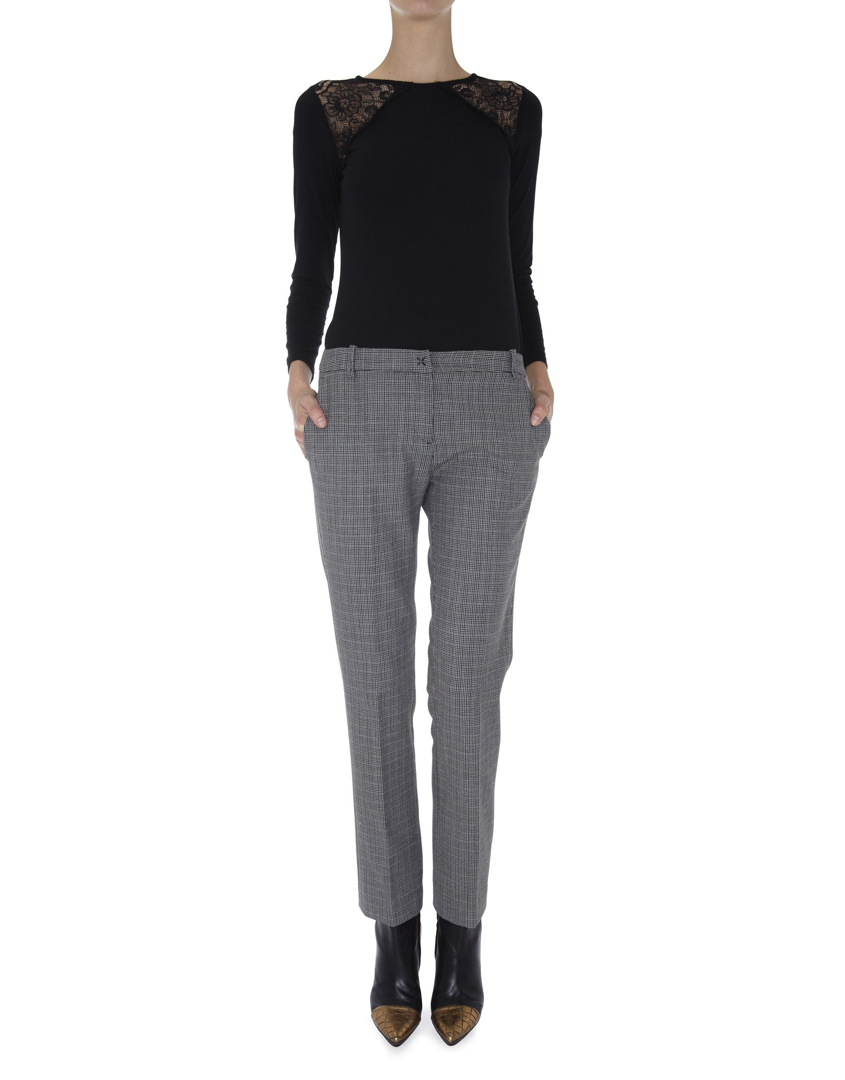 Gray tweed straight pants with French pocket