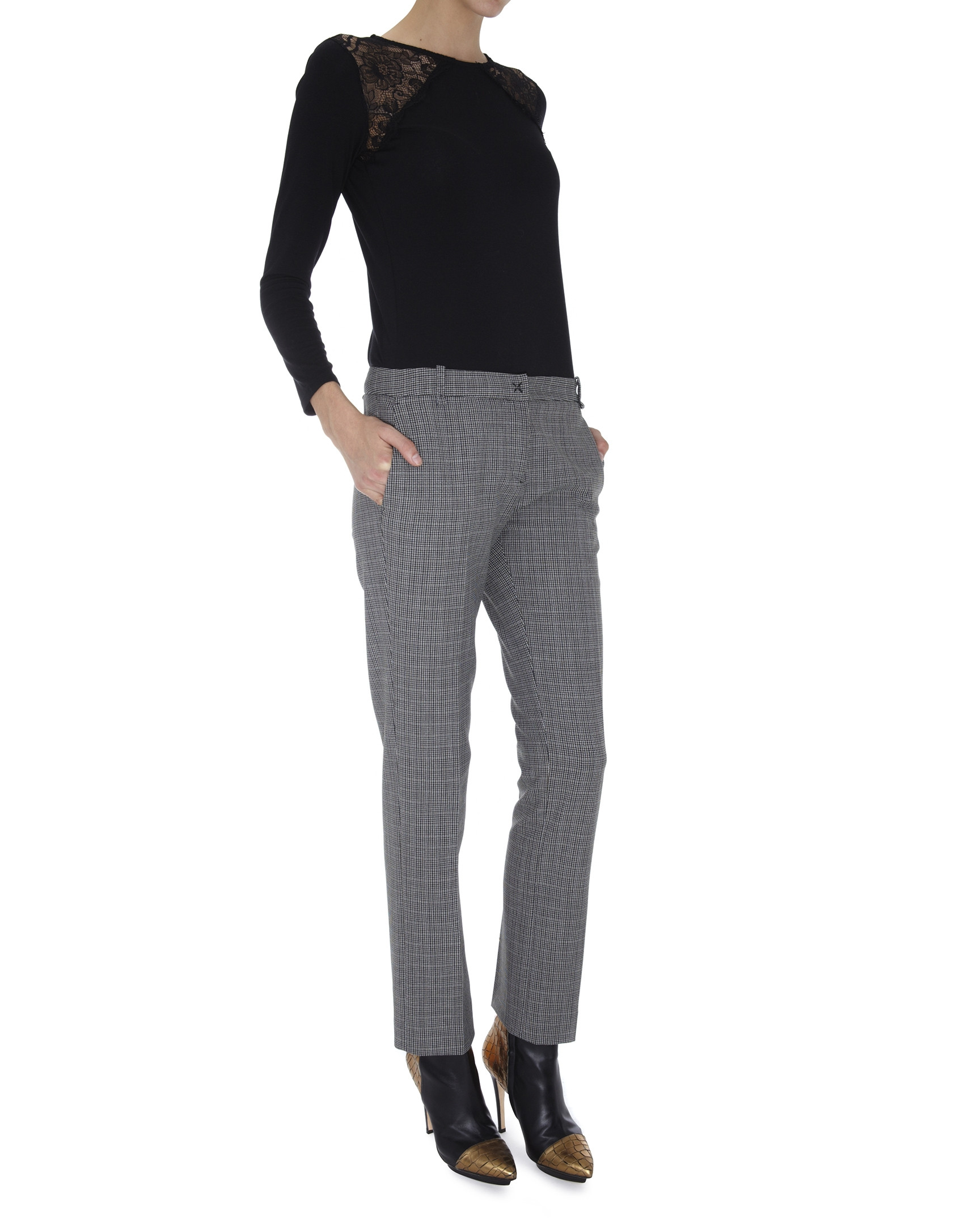 Gray tweed straight pants with French pocket
