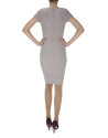 Vestido recto manga corta y cuello pico tejido punto relieve beige