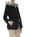 Trench negro dos piezas interior pelo conejo beige