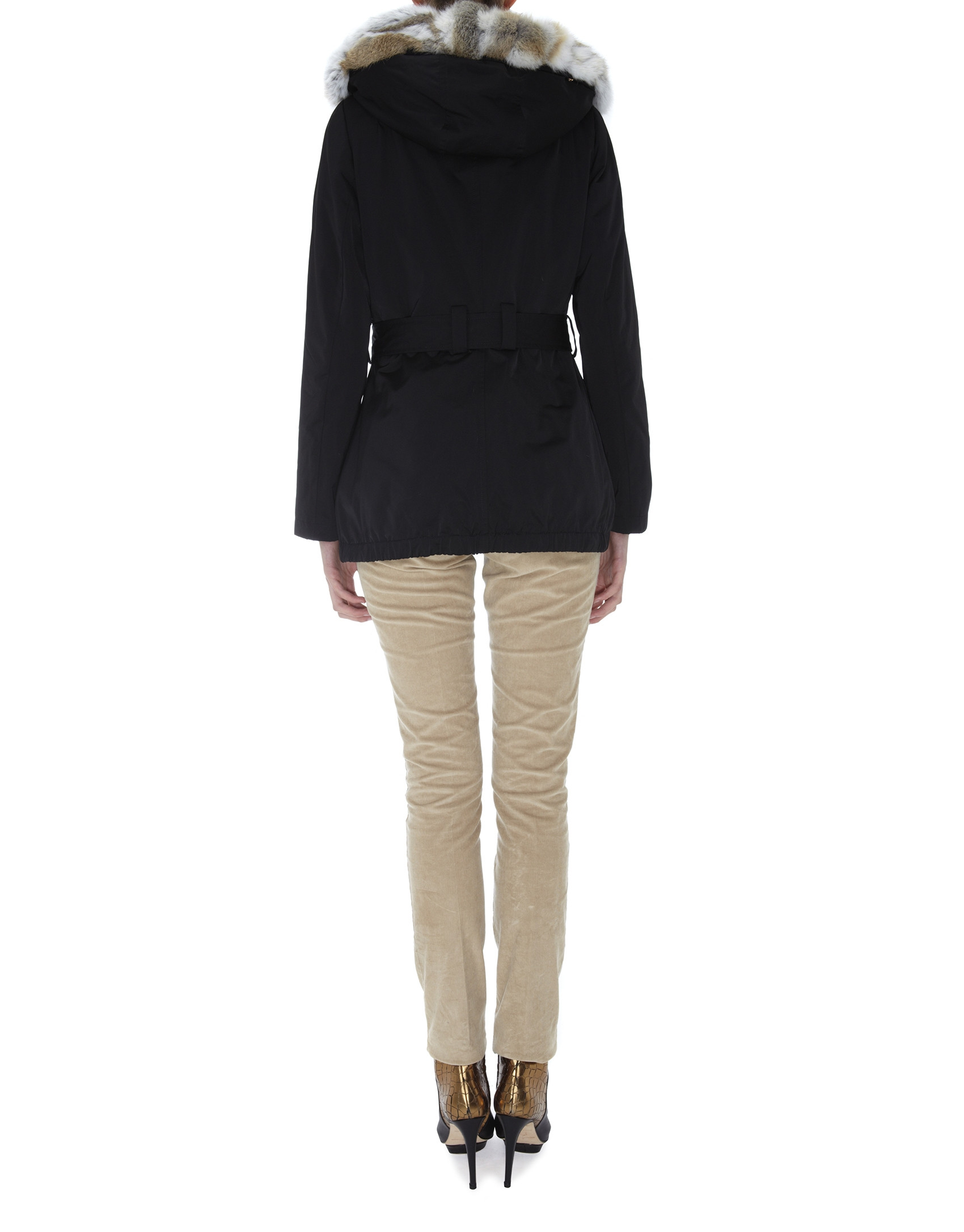 Trench negro dos piezas interior pelo conejo beige
