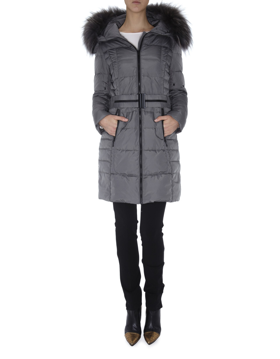Long black ski jacket with matching raccoon collar 