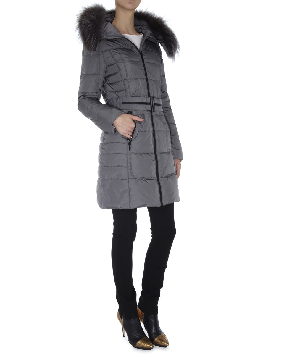 Long black ski jacket with matching raccoon collar 